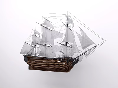 Sailing Ship Model Decorative Ornament With Wooden Hull And Multiple Sails 3d model