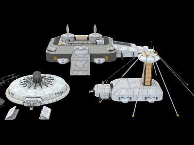 Futuristic Sci Fi Space Station Modules With Circular Platforms And Antennas 3d model