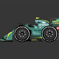 Teal Race Car Featuring Streamlined Design Large Tires ARAMCO GOODYEAR Logos and Cockpit Driver
