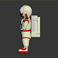 3D Rendered Astronaut Model Wearing White Spacesuit Red Accents Silver Helmet Red Shoes Gray Background