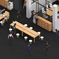 Women Working And Interacting In Modern Office Space With Long Table And Stools 3d model