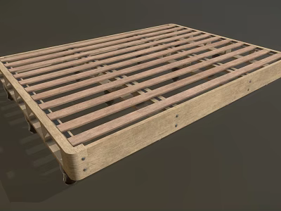 Natural Wooden Bed Frame With Slatted Design For Sturdy Mattress Support 3d model