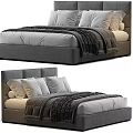 Modern Grey Upholstered Double Bed With White Pillows And Soft Blanket 3d model