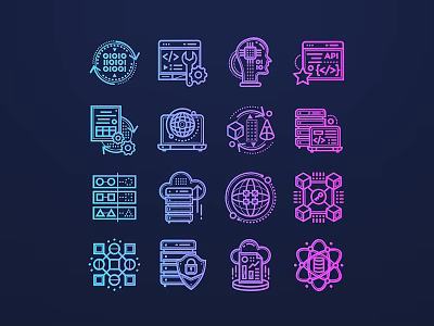 Colorful Digital Tech Icons Collection Including Network Server Code And Gear Elements 3d model