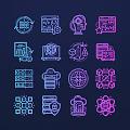 Colorful Digital Tech Icons Collection Including Network Server Code And Gear Elements