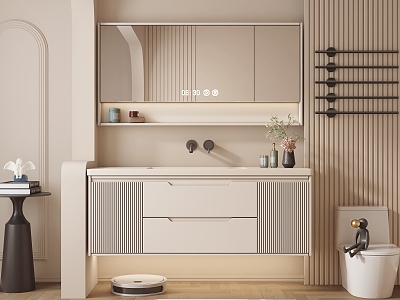 Modern Wash Table Cream Wash Cabinet model