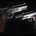 Classic Handguns Featuring Polished Metal Bodies And Wooden Grips Vintage Design