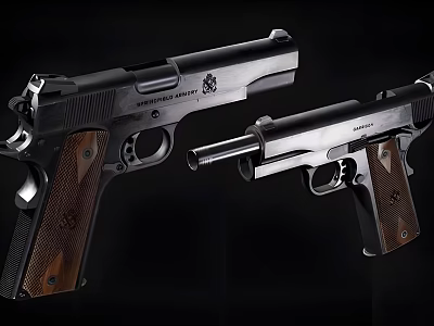 Classic Handguns Featuring Polished Metal Bodies And Wooden Grips Vintage Design 3d model Classic Handguns Featuring Polished Metal Bodies And Wooden Grips Vintage Design 3d model