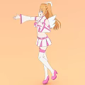 Anime Style Woman With Blonde Twin Tails Angel Wings Pink Outfit White Socks And Pink Shoes