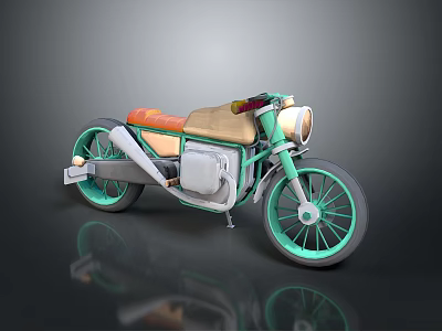 Vintage Light Green Motorcycle With Orange Seat And Metallic Body Design 3d model