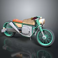 Vintage Light Green Motorcycle With Orange Seat And Metallic Body Design