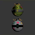 Six Spherical Explosive Weapons With Various Colors Warning Symbols And Fuses