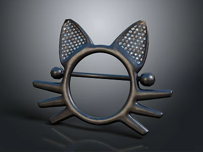Sculpture Carving of Cat Ear Shaped Brooch with Hollow Ears Circular Body and Metal Material 3d model