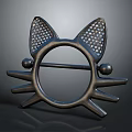 Sculpture Carving of Cat Ear Shaped Brooch with Hollow Ears Circular Body and Metal Material