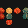 Vibrant Red Orange Cyan Patterned Lanterns Arranged As Photo Check in Spot