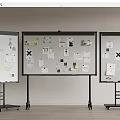 Three Office Whiteboards With Sticky Notes Charts And Photos On Stands