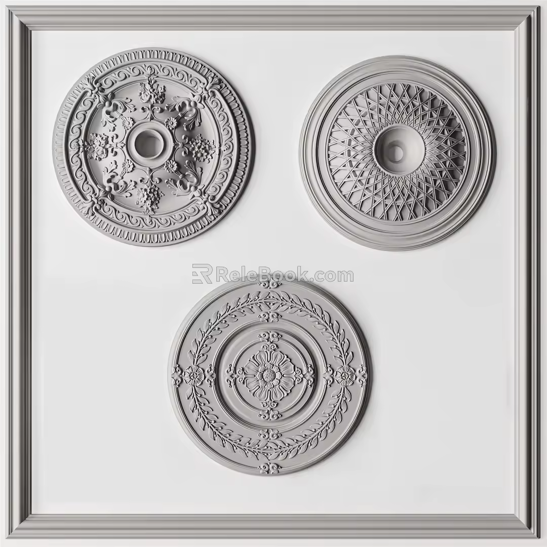 European-style carved lamp panel combination 3d model