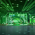 Vibrant Green Lit Children's Playground Stage With Castle Decorations Trees And Gift Boxes