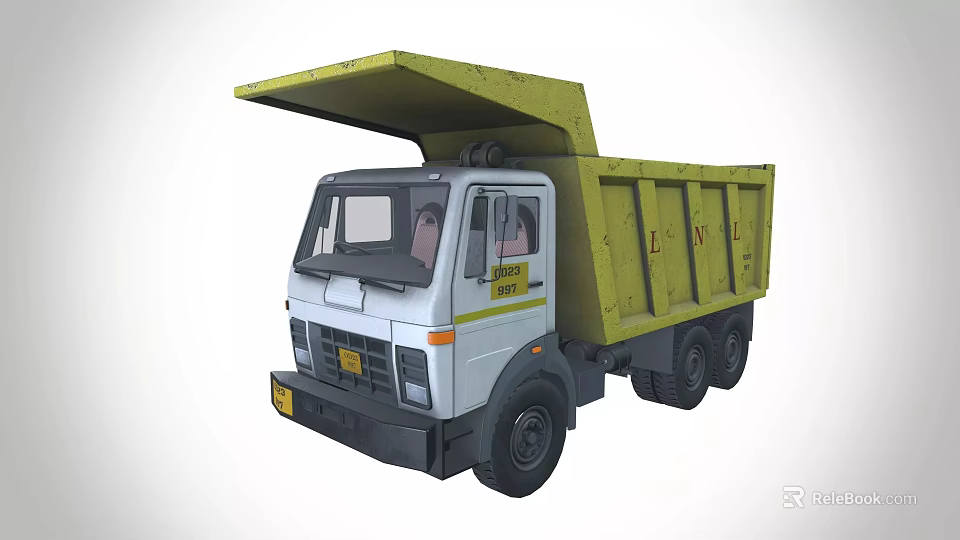 Functional Dump Truck With White Cab Yellow Open Bed And Black Wheels 3d model 