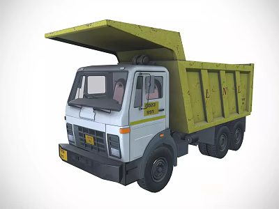 Functional Dump Truck With White Cab Yellow Open Bed And Black Wheels 3d model