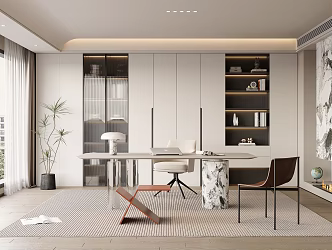 Home Study Desk Bookcase Ornaments Vase Book Single Chair Stool Decorative Cabinet Computer 3d model