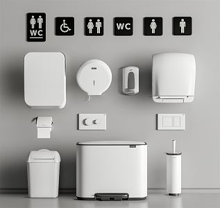 Modern trash can, public toilet, dryer, paper box, hand sanitizer 3d model