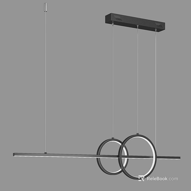 Modern Double Circular Ring Pendant Light With Linear Metal Hanging Frame Design 3d model