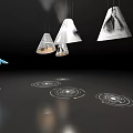 Art Installation With Hanging Cone Shaped Structures And Circular Floor Patterns