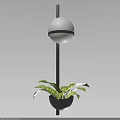 Modern Wall Lamp With White Lampshade Black Pole And Green Plant On Gray Wall 3d model