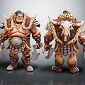 Barbarian Warrior Models With Horned Armor Skull Decoration Axe Front And Back View