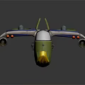 Green Cartoon Flying Vehicle 3D Model With Blue Propellers And Yellow Front