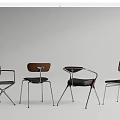 Modern Dining Chairs With Wooden Backrest Black Leather Seat And Metal Legs