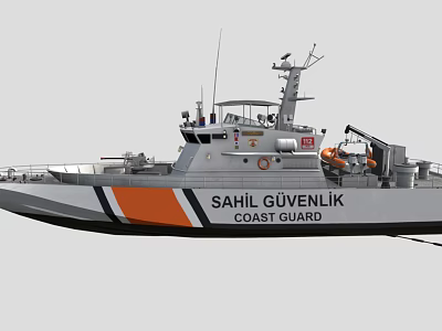 Coast Guard Yacht With Orange And White Stripes And Navigation Equipment 3d model