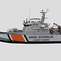 Coast Guard Yacht With Orange And White Stripes And Navigation Equipment