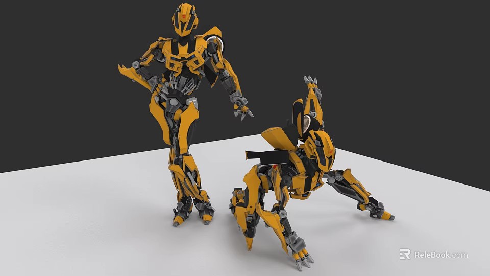 Yellow And Black Bumblebee Mechanical Robot With Dynamic Action Stance 3d model