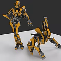 Yellow And Black Bumblebee Mechanical Robot With Dynamic Action Stance 3d model