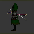 Mythical Character Outfit With Green Robe Red Sash And Creature Claw Weapon