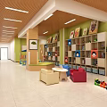 Cozy Kindergarten Indoor Space With Colorful Bookshelves Toys And Green Plant