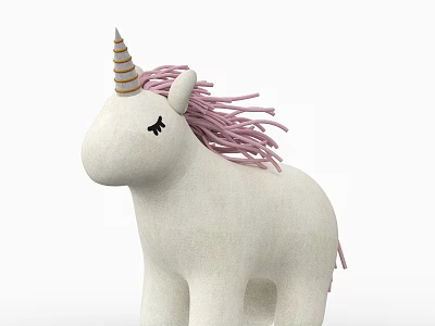 Cute White Unicorn Plush Doll With Pink Mane Tail And Golden Horn 3d model