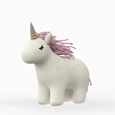 Cute White Unicorn Plush Doll With Pink Mane Tail And Golden Horn 3d model