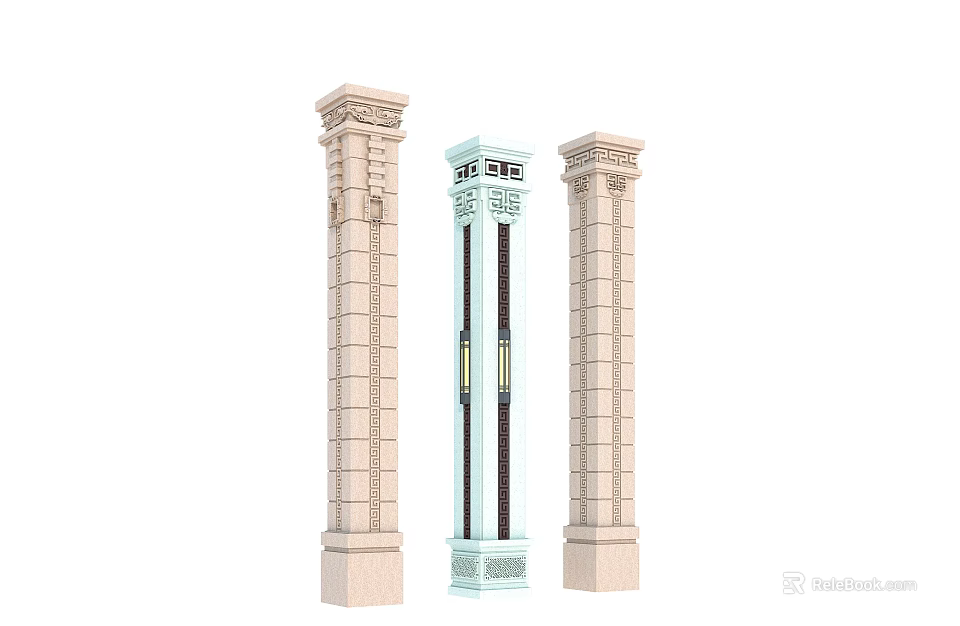 Classic Detached Villa Exterior With Ornate Columns And Modern Design Elements 3d model 