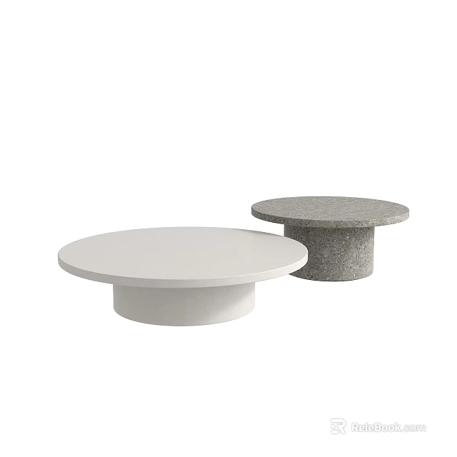 Two Modern Round Coffee Tables With White And Gray Smooth Textured Bases 3d model