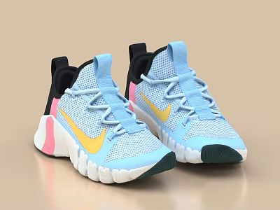 Light Blue Athletic Shoes With Yellow Swoosh And Details 3d model