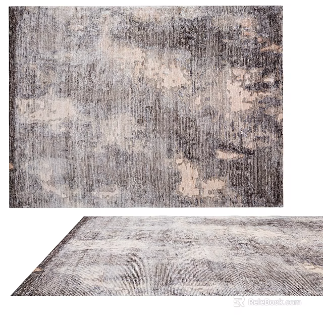 Textured Square Area Rug With Neutral Tones And Distressed Look 3d model 