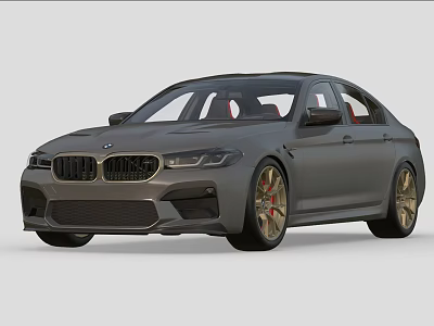 Gray BMW High Performance Sedan with Gold Wheels Red Seats and Sporty Front Fascia 3d model