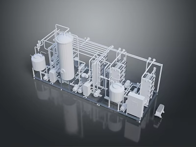 Detailed Industrial Equipment 3D Rendering With Pipes Tanks And Metal Frames 3d model