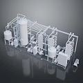 Detailed Industrial Equipment 3D Rendering With Pipes Tanks And Metal Frames
