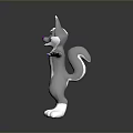 Cartoon 3D Character With Gray Body Blue Glowing Patterns Purple Nose Open Arms Standing