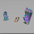 Glossy Colorful Stone Crystals In Purple Blue Yellow Hues With Black Background Reflections