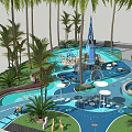 Outdoor Children's Play Area With Palm Trees Water Features Slide And Sand Pit